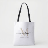 Trendy Black Gold Monogram Initiaal Script Name To Tote Bag (Voorkant)