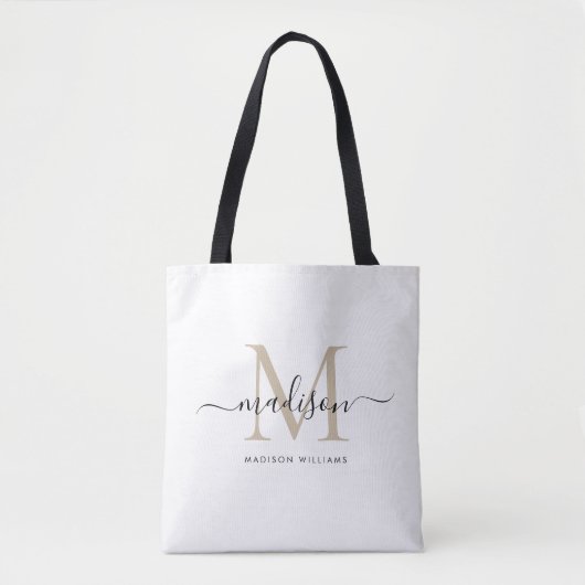 Trendy Black Gold Monogram Initiaal Script Name To Tote Bag (Voorkant)