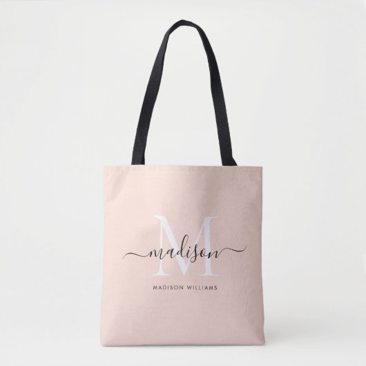 Trendy Black Gold Monogram Initiaal Script Name To Tote Bag (Voorkant)