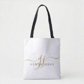 Trendy Black Gold Monogram Initiaal Script Name Tote Bag (Voorkant)