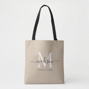Trendy Black Gold Monogram Initiaal Script Name Tote Bag
