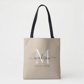 Trendy Black Gold Monogram Initiaal Script Name Tote Bag