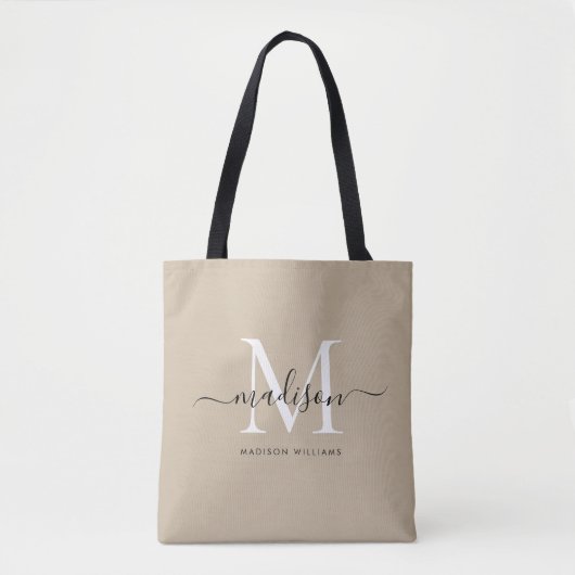 Trendy Black Gold Monogram Initiaal Script Name Tote Bag (Voorkant)