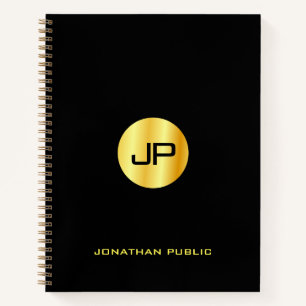 Trendy Black Gold Monogram naam Elegant Modern Notitieboek