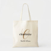 Trendy Black Gold Monogram Script Name Initiaal Tote Bag (Voorkant)