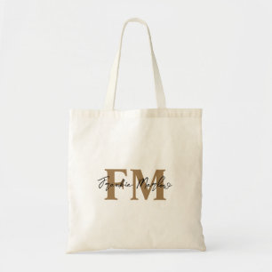 Trendy Black Gold Monogram Two Initialen Script Tote Bag