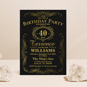 Trendy Black & Gold Typography Birthday Party Kaart