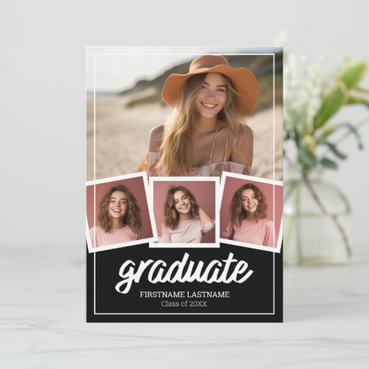 Trendy Black Graduation Party 4 Foto's Kaart (Staand voorkant)