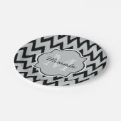 Trendy Black Gray Chevron Zigzag Name en Monogram Papieren Bordje (Gekanteld)