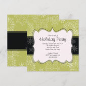Trendy Black & Green Snowflakes Holiday Party Kaart (Voorkant / Achterkant)