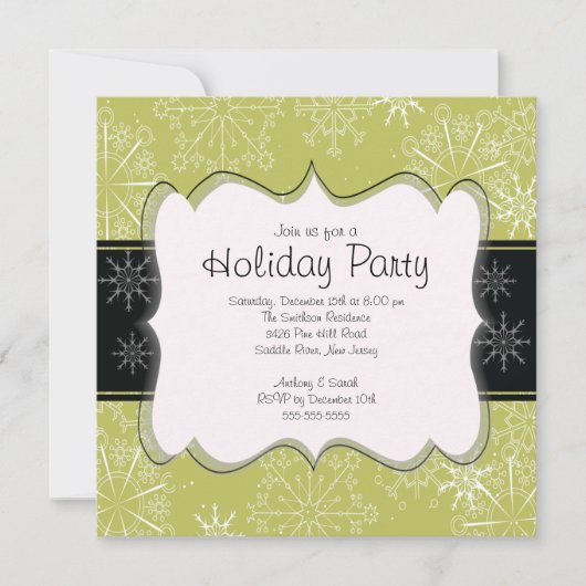 Trendy Black & Green Snowflakes Holiday Party Kaart (Voorkant)