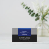 Trendy Black Grey Blue Stripes Visitekaartje (Staand voorkant)