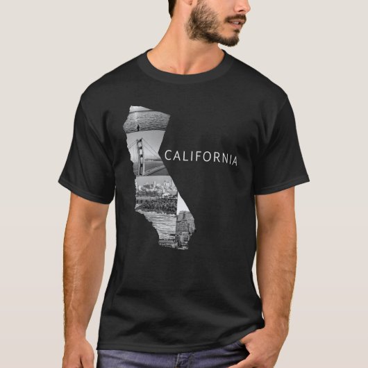 Trendy Black Grey California State Map USA T-Shirt (Voorkant)