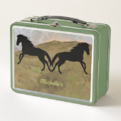 Trendy Black Horses Monogram Metal Lunch Box (Voorkant)