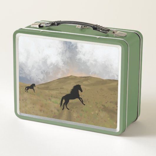 Trendy Black Horses Monogram Metal Lunch Box (Achterkant)
