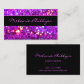 Trendy Black & Lavender Pink Chunky Glitter Visitekaartje (Voorkant / Achterkant)