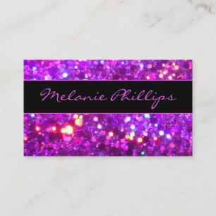 Trendy Black & Lavender Pink Chunky Glitter Visitekaartje