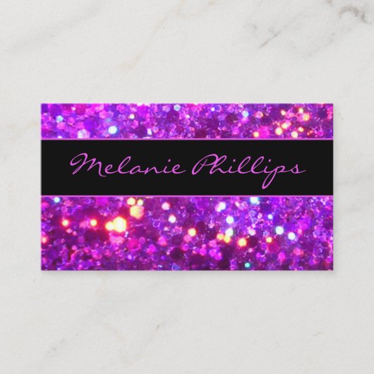 Trendy Black & Lavender Pink Chunky Glitter Visitekaartje (Voorkant)