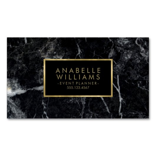 Trendy Black Marble en Printed Gold Texture Magnetisch Visitekaartje (Voorkant)