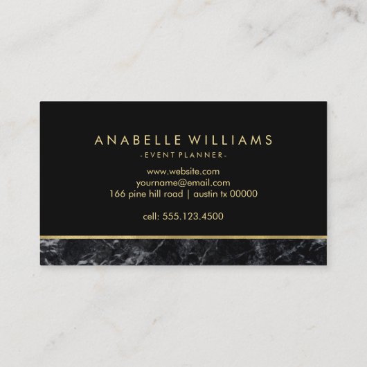 Trendy Black Marble en Printed Gold Texture Visitekaartje (Achterkant)