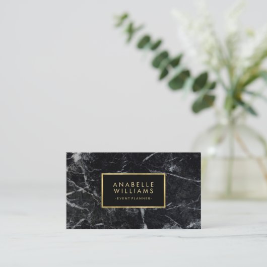 Trendy Black Marble en Printed Gold Texture Visitekaartje (Staand voorkant)