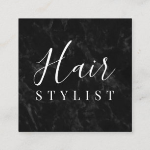 Trendy Black marble hair stylist script signatuur Vierkante Visitekaartje