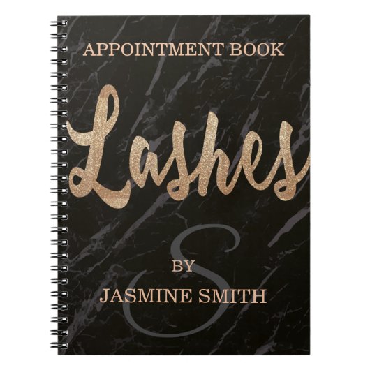 Trendy Black Marble Lashes Champagne Glitter Notitieboek (Voorkant)