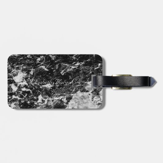 Trendy Black Marble, Lijst Monogram-Gepersonalisee Bagagelabel (Achterkant horizontaal)