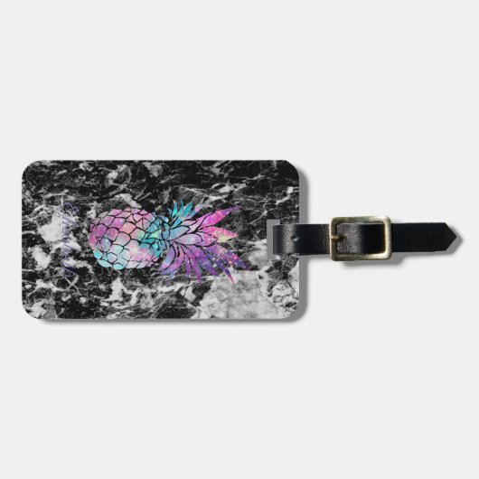 Trendy Black Marble, Pineapple - Gepersonaliseerd Bagagelabel (Voorkant horizontaal)