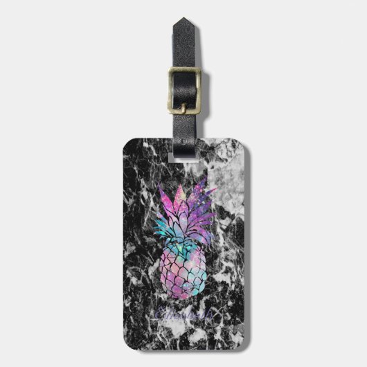 Trendy Black Marble, Pineapple - Gepersonaliseerd Bagagelabel (Voorkant verticaal)