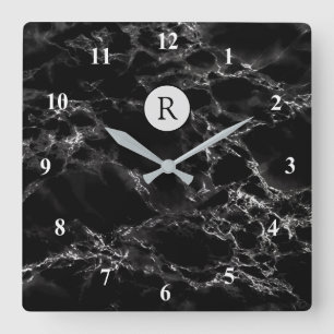 Trendy Black Marble Stone - Letter/Logo/Meer toevo Vierkante Klok