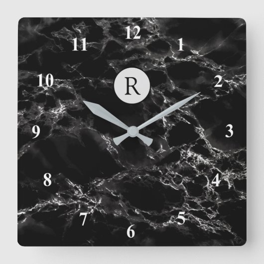 Trendy Black Marble Stone - Letter/Logo/Meer toevo Vierkante Klok (Voorkant)