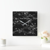 Trendy Black Marble Stone - voeg Jouw tekst/naam t Vierkante Klok (Huis)