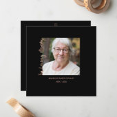 Trendy Black Minimalist Custom Photo Funeral Notitiekaartje (Voorkant / Achterkant in situ)