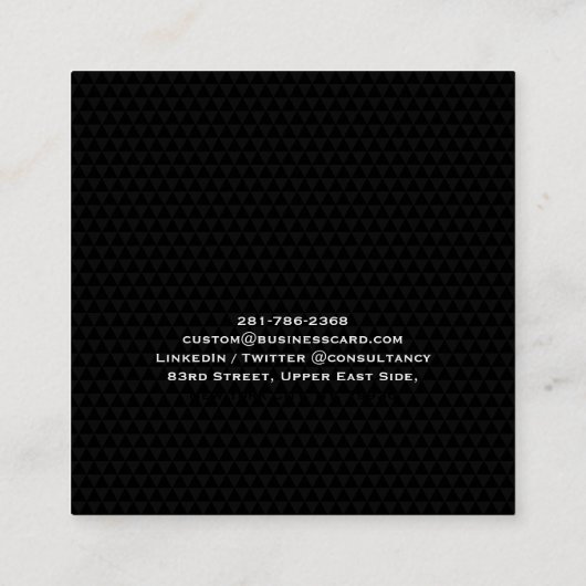 Trendy Black Modern Geometric Pattern Professional Vierkante Visitekaartje (Achterkant)