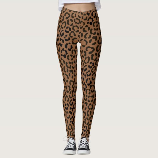 Trendy Black op Tan Leopard Print Pattern Leggings (Voorkant)