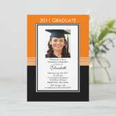 Trendy Black & Oranje Photo Afstuderen Invitation Kaart (Staand voorkant)