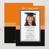 Trendy Black & Oranje Photo Afstuderen Invitation Kaart (Voorkant / Achterkant)