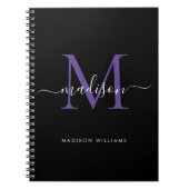 Trendy Black Paars Violet Monogram Script Name Notitieboek (Voorkant)