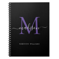 Trendy Black Paars Violet Monogram Script Name