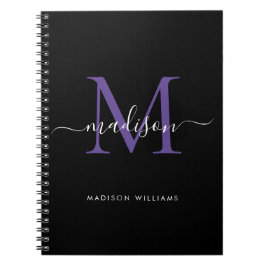 Trendy Black Paars Violet Monogram Script Name Notitieboek