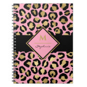Trendy Black Pink and Gold Leopard Print |Monogram Notitieboek (Voorkant)