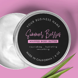 Trendy Black & Pink Body Butter Skincare Jar Lid Ronde Sticker