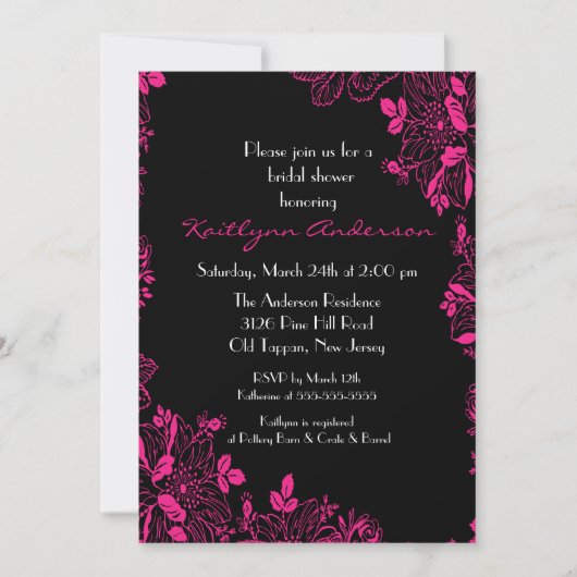 Trendy Black & Pink Floral Vrijgezellenfeest Invit Kaart (Voorkant)