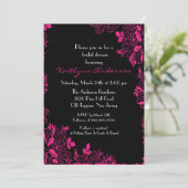 Trendy Black & Pink Floral Vrijgezellenfeest Invit Kaart (Staand voorkant)