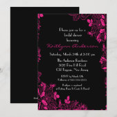 Trendy Black & Pink Floral Vrijgezellenfeest Invit Kaart (Voorkant / Achterkant)