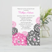 Trendy Black/Pink Flower Bridal Shower Invitation Kaart (Staand voorkant)