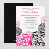 Trendy Black/Pink Flower Bridal Shower Invitation Kaart (Voorkant / Achterkant)