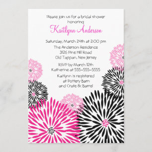 Trendy Black/Pink Flower Bridal Shower Invitation Kaart