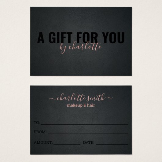 Trendy Black Pink Makeup Artist Gift Certificate Visitekaartje (Voorkant /achterkant)